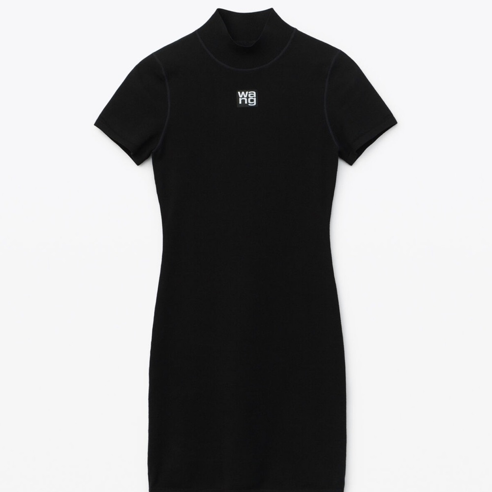 Alexander Wang Black Short-Sleeve Mock Neck Knit Dress